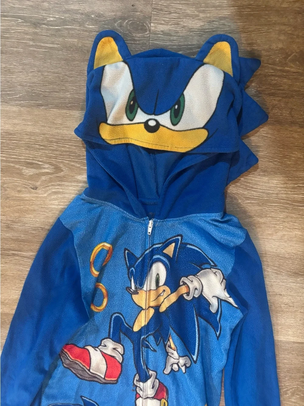 Sonic the Hedgehog Blue Kids One-Piece Hooded Pajama